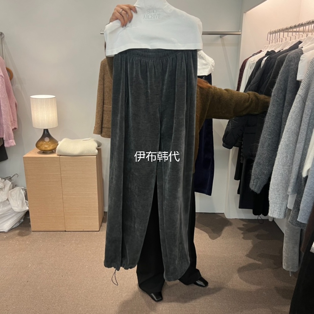 SIHO ARCHIVE韩国东大门代购25冬 松紧腰裤脚抽绳绒布灯芯绒长裤 - 图1