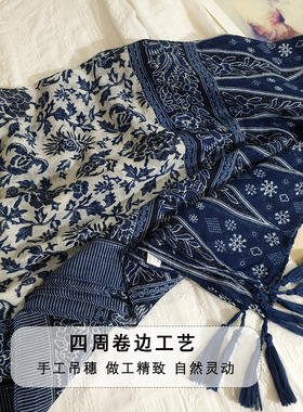 青花瓷印花围巾女秋季薄旅游披肩
