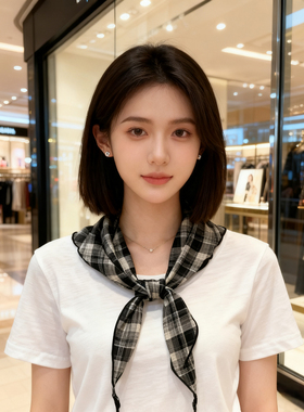 复古街头格子围巾三角巾女薄领巾