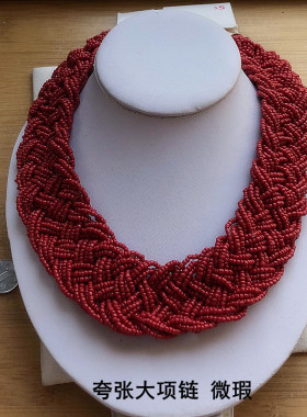 链子小珠子耳环坠豹纹大红色