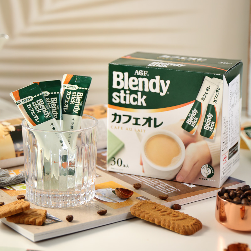 日本进口AGF Blendy stick三合一速溶咖啡微糖牛奶拿铁30枚入提神-图1