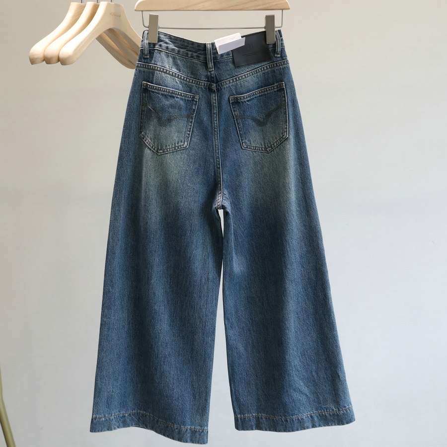 好穿的不得了~梨形身材胖mm显瘦阔腿牛仔裤女宽松直筒九分裤春秋 - 图0