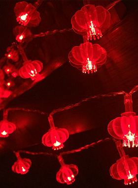 春节红灯笼灯串过年元宵户外装饰喜庆结福字春节LED小彩串灯