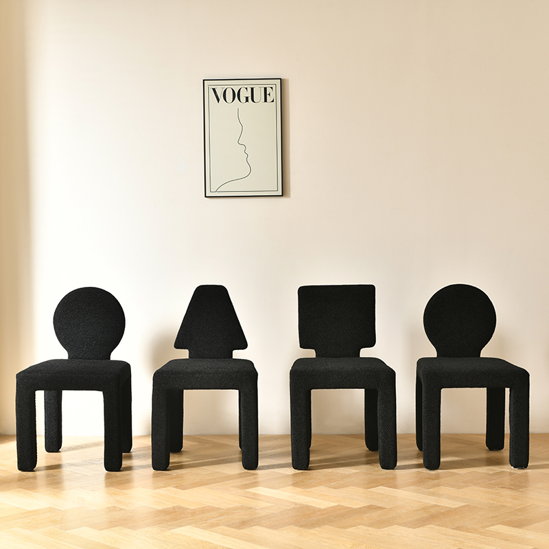 北欧创意网红黑色泰迪绒餐椅家用现代简约ins风凳子靠背化妆椅子