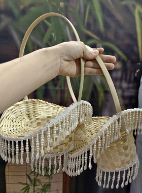 簪花入梦花篮道具流苏花篮吊坠舞蹈篮手提篮唐装竹编跳舞篮