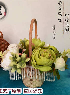 汉服摄影道具花篮古风舞蹈拍摄花篮魏晋风田园小花篮直播竹编小篮