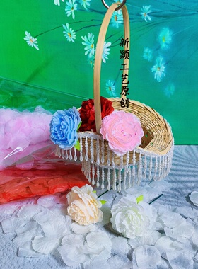 簪花入梦花篮道具流苏花篮吊坠舞蹈篮手提篮唐装竹编跳舞篮