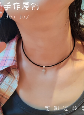 尖晶石S925纯银小花朵锆石小众时尚酷辣锁骨气质颈圈项链choker