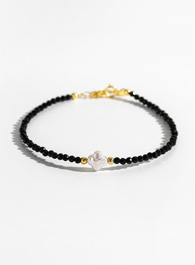 黑尖晶四叶花吊坠锁骨链手链戒指