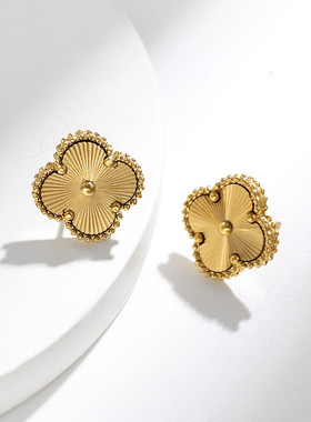 港风太钢三件套时尚四叶花项链92