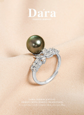 925银海水大溪地珍珠戒指开口可