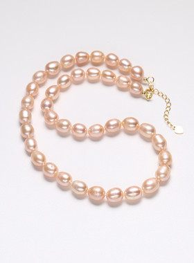 925银简约淡水无核珍珠项链7-8点