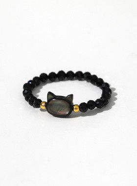 天然黑色尖晶石猫头吊坠项链手链