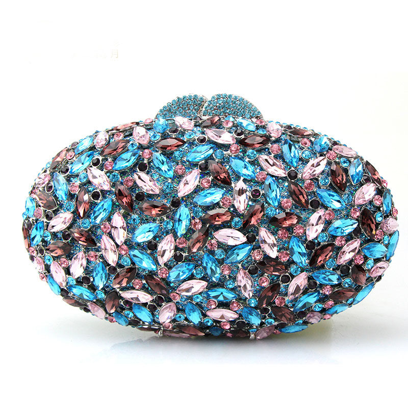 彩月椭圆形硬壳镶钻手拿淑女包包 彩月女士包袋