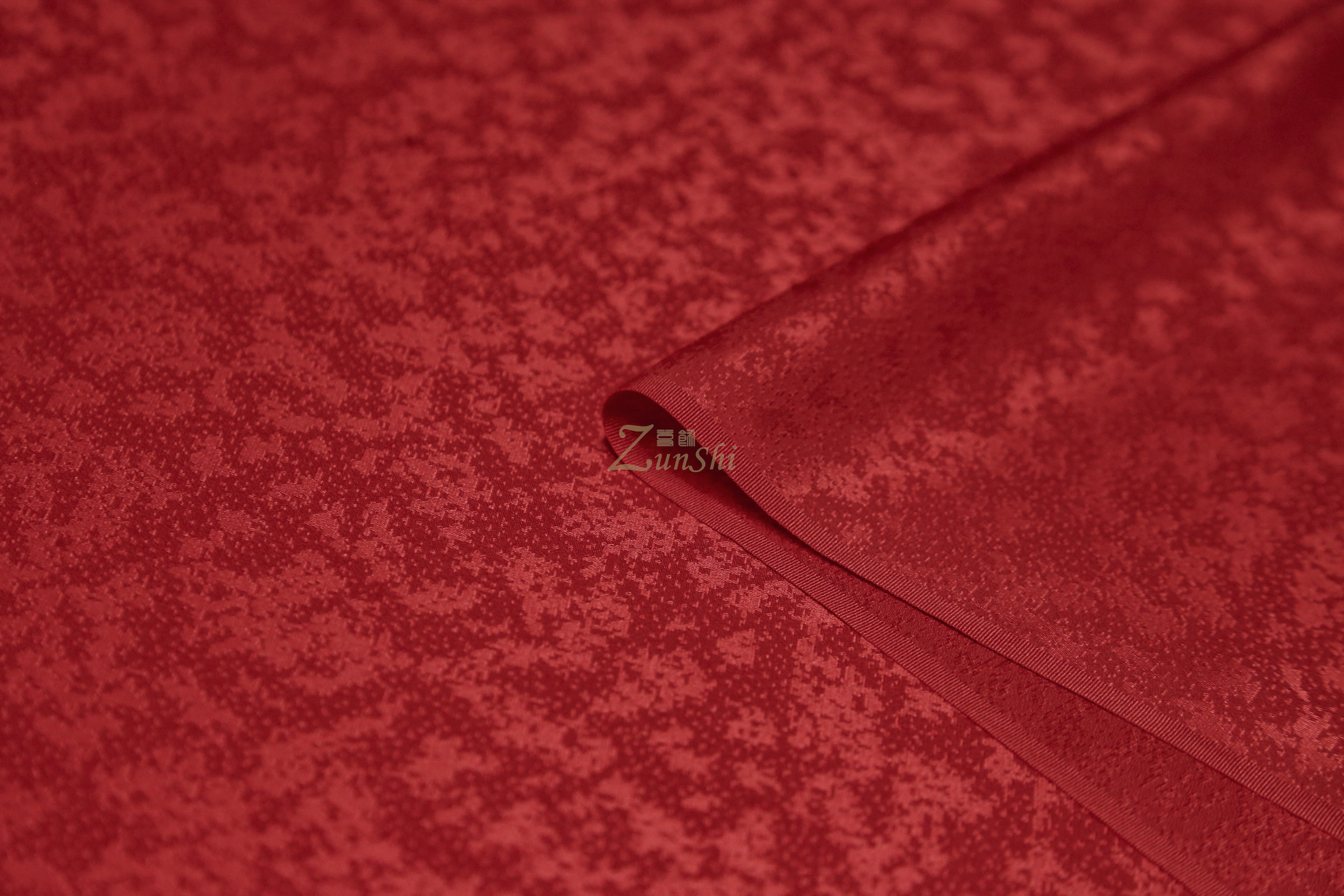 锦罗坊正绢正红色黑色吹雪纹真丝提花面料中国风传统花型丝绸布料 - 图0
