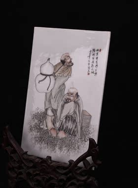 民国粉彩墨彩应真罗汉高僧图瓷板画
