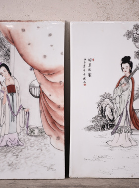 民国粉彩四大美女杨贵妃貂蝉西施王昭君纹瓷板画