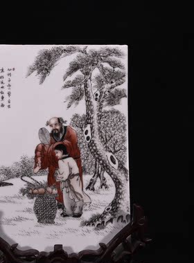 民国粉彩八仙之汉钟离蓝采和瓷板画