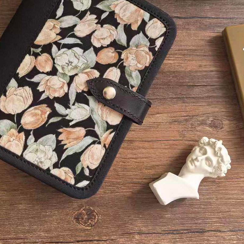 【黑色玫瑰】进口棉布手工活页本 真皮搭扣拼接布艺活页 手帐本,淘宝优惠券,粉丝福利购,淘宝优惠卷