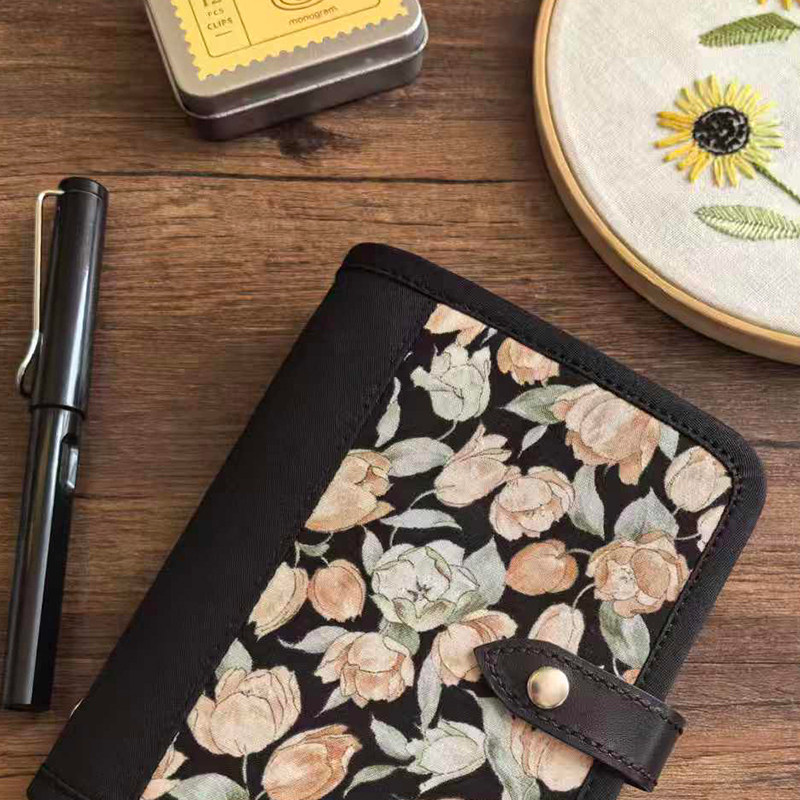 【黑色玫瑰】进口棉布手工活页本 真皮搭扣拼接布艺活页 手帐本,淘宝优惠券,粉丝福利购,淘宝优惠卷