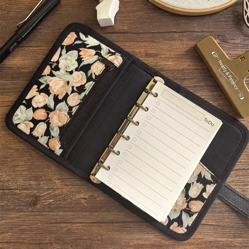 【黑色玫瑰】进口棉布手工活页本 真皮搭扣拼接布艺活页 手帐本,淘宝优惠券,粉丝福利购,淘宝优惠卷