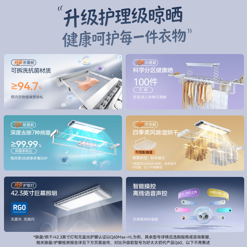 【政府补贴】好太太电动晾衣架阳台家用室内多功能晾衣机三折叠