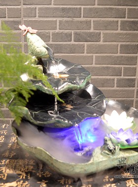 开业礼品创意摆件荷趣风假山流水