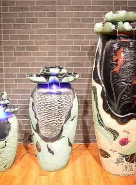 落地招财鱼缸加湿器喷泉假山流水