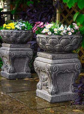 中式仿复古户外庭院民宿客栈底座家居装饰方墩摆件设摆饰花盘花盆