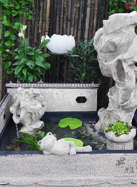 工艺中式风田园盆景鱼池假山流水