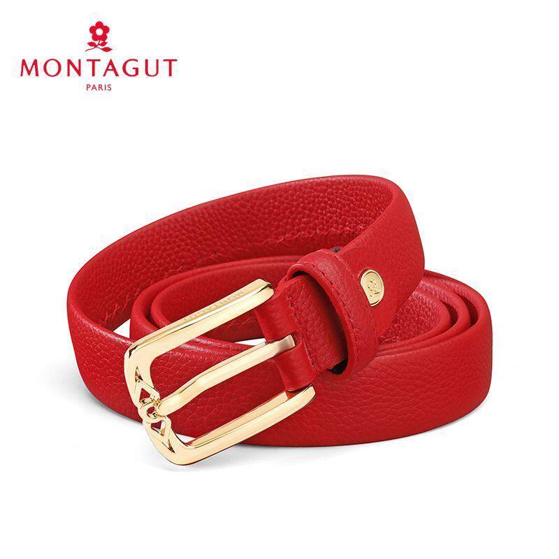 梦特娇女士皮带2025马年本命年红腰带女结婚礼物红色皮带针扣真皮