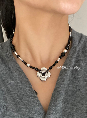 韩版珠珠花朵项链女吊坠