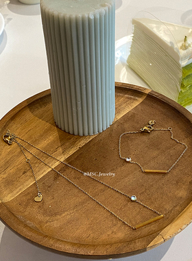 钛钢电镀刻字锆石简约手链细款