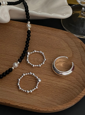 女银色素圈韩代渐变圆珠钛钢戒指