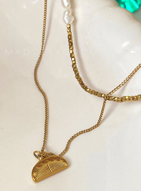 法式复古电镀18k金色小梳子项链