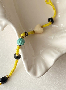 亮色编织绳黑玛瑙手工串珠手链