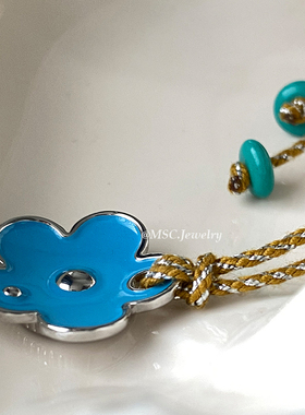 韩系简约花朵画釉项链