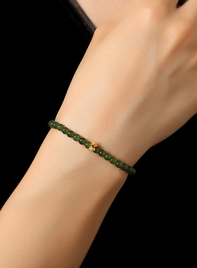 原矿俄料碧玉和田玉小米珠手串