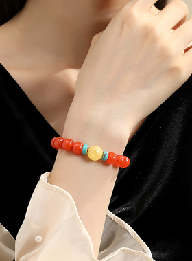 天然南红玛瑙柿子红本命年女款手