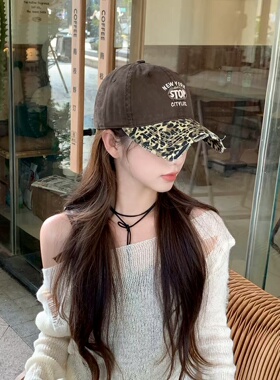 美式复古豹纹棒球帽女2025新款春秋百搭显脸小鸭舌帽男学生情侣潮