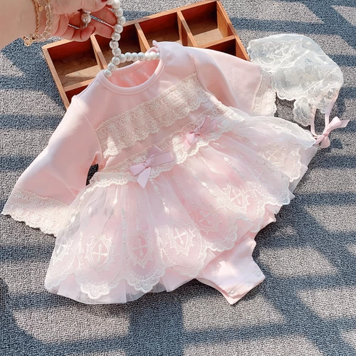 Платье на младенца, осенняя юбка для девочек, хлопковое боди, комплект, в корейском стиле, в западном стиле