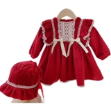 女童连衣裙红色女宝宝公主裙周岁衣服礼服宫廷风新年装加绒童裙子