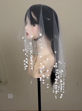 新款头纱梦幻仙女手工铃兰高透韩国纱头纱新娘婚纱摄影造型样片硬