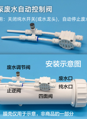 净水器配件废水控制四面阀关纯水停废水纯水机RO机四通阀四面接