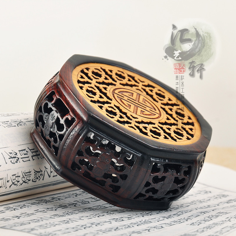 红木新中式镂空复古摆件底座茶壶盆景香炉圆奇石花瓶佛像个性托架