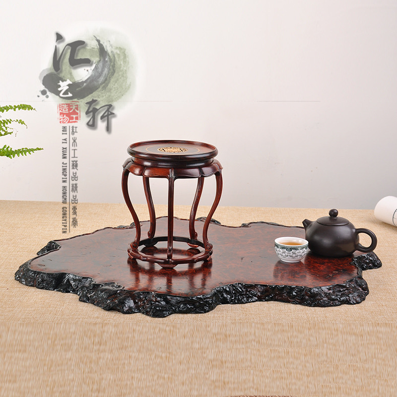 大叶紫檀香几圆形茶壶香炉盆景花瓶实木中式仿古托尼花几饰品摆件