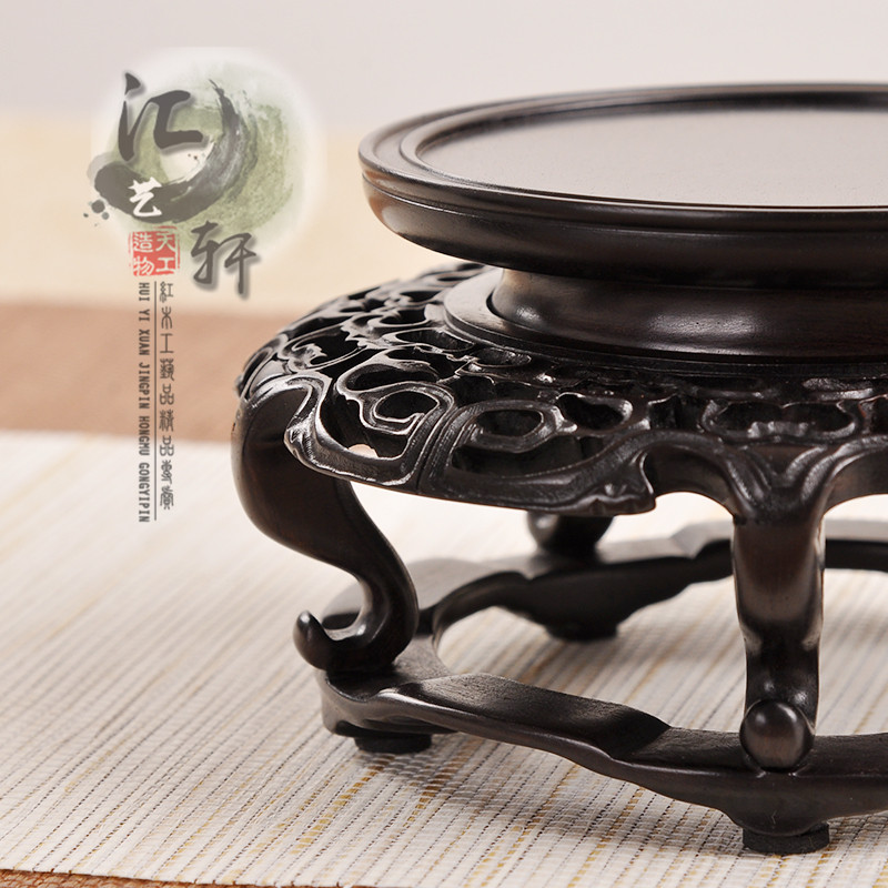 大叶紫檀香几圆形茶壶香炉盆景花瓶实木中式仿古托尼花几饰品摆件