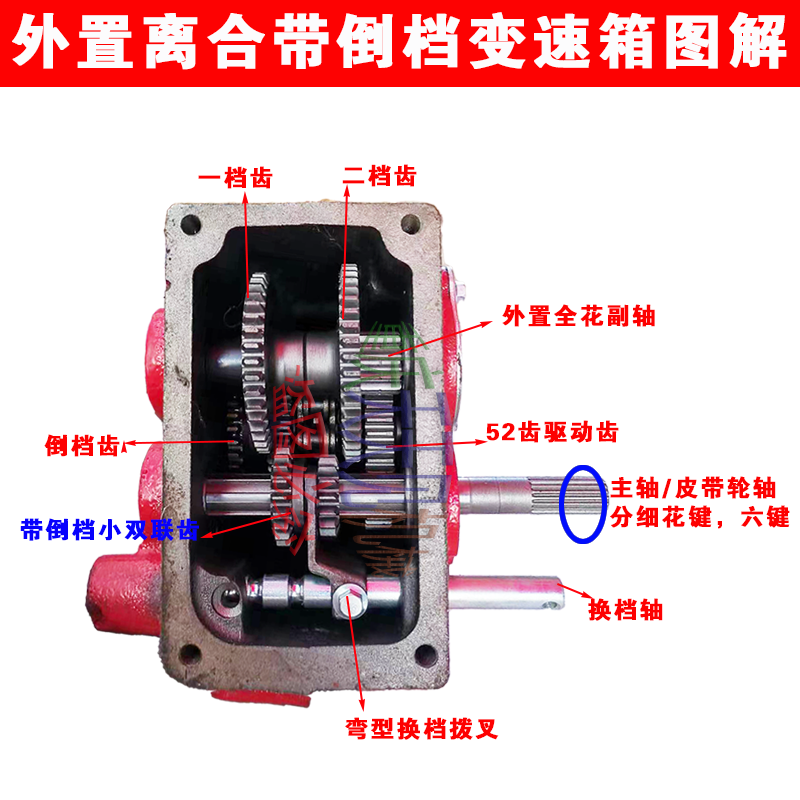 微耕机配件500/800/900型主轴离合倒档双联齿变速箱皮带农用链条