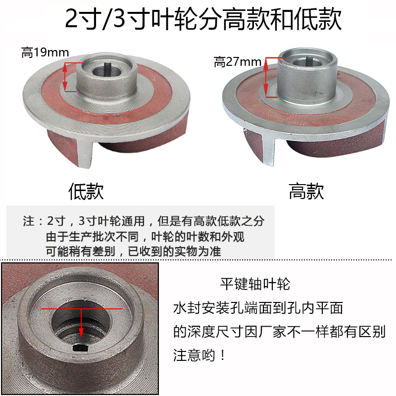 汽油机自吸水泵配件铸铁叶轮2寸3寸4寸平键螺纹高低16 18自吸水泵 - 图0