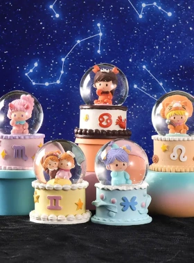 新款十二星座发光水晶球星座奇缘玻璃球卡通动漫公仔树脂摆件